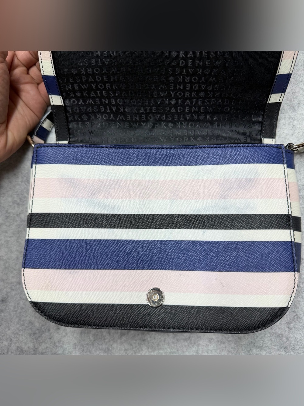 Kate Spade New York Patterson Drive Striped Crossbody Bag Blue Pink Navy White - Picture 6 of 15